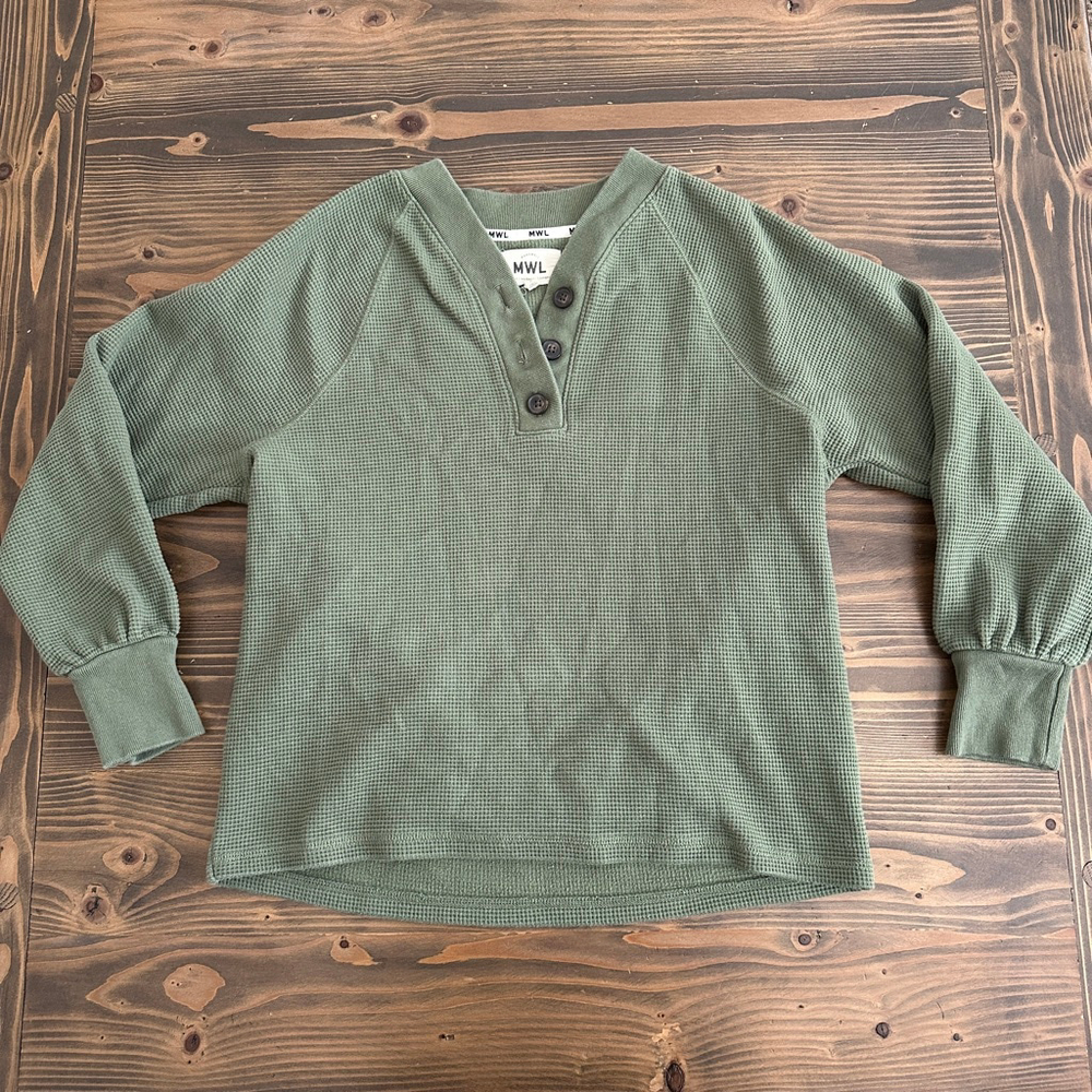 Madewell Green Waffle Knit Henley Long Sleeve Top Women’s Size S - Picture 3 of 8